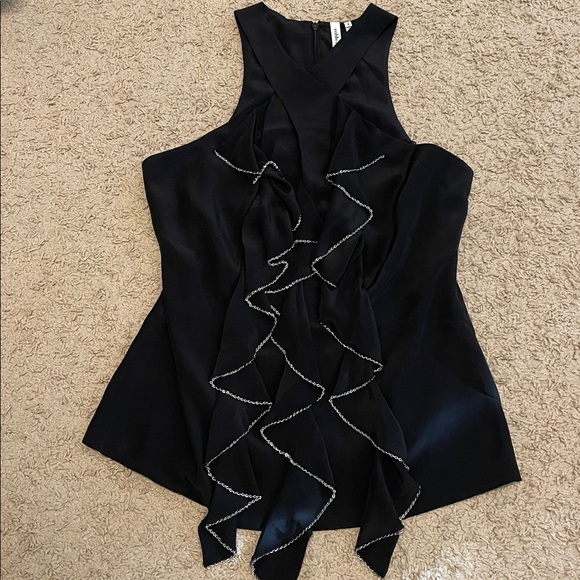 ROBBI & NIKKI byROBERT RODRIGUEZ SILK CHAIN EMBELLISHED RUFFLE FRONT TANK TOP SM - Picture 9 of 16